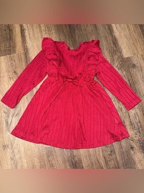 NWOT Amazon Girls Red Ruffle Long-Sleeve Dress